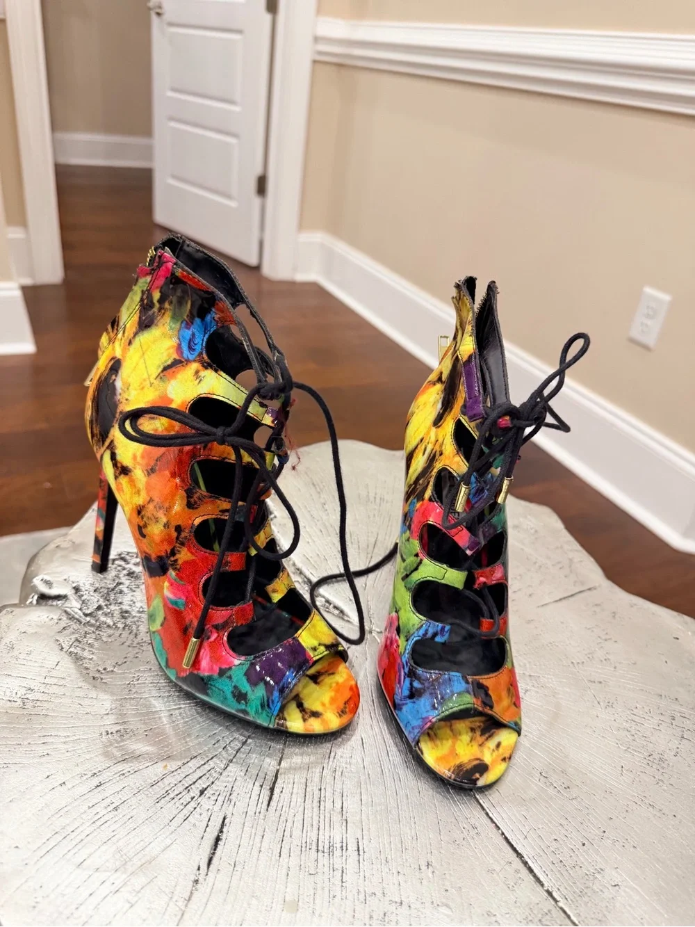 Steve Madden Multicolor Paint-Splash Lace-Up High Heels